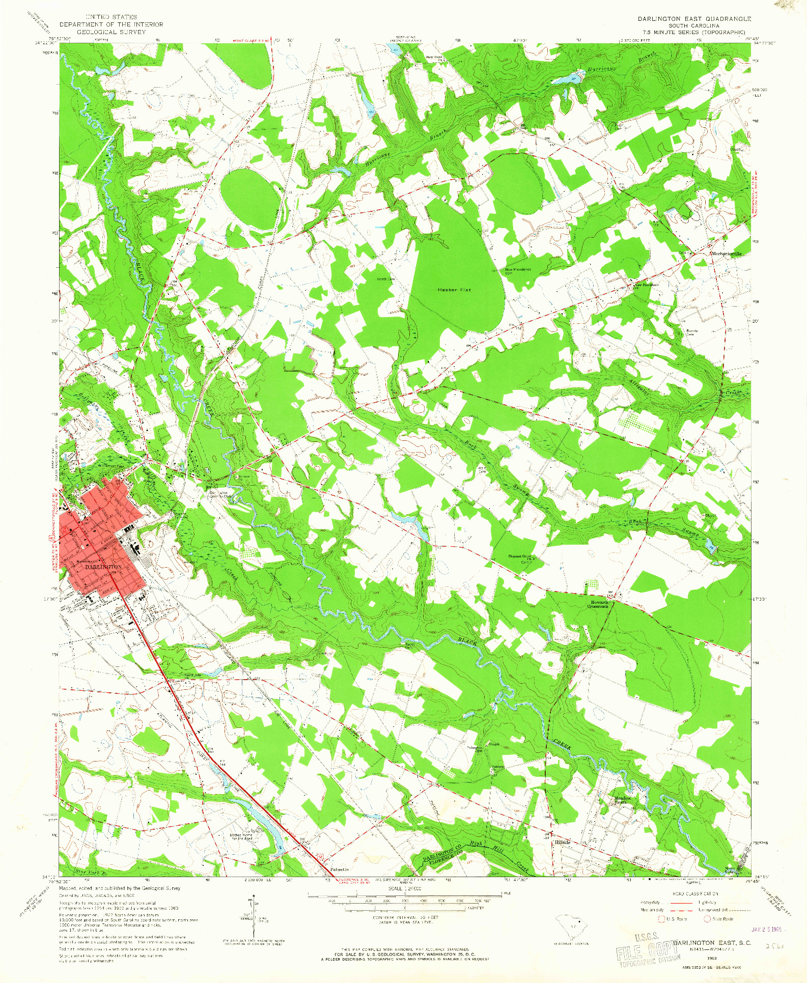 USGS 1:24000-SCALE QUADRANGLE FOR DARLINGTON EAST, SC 1963