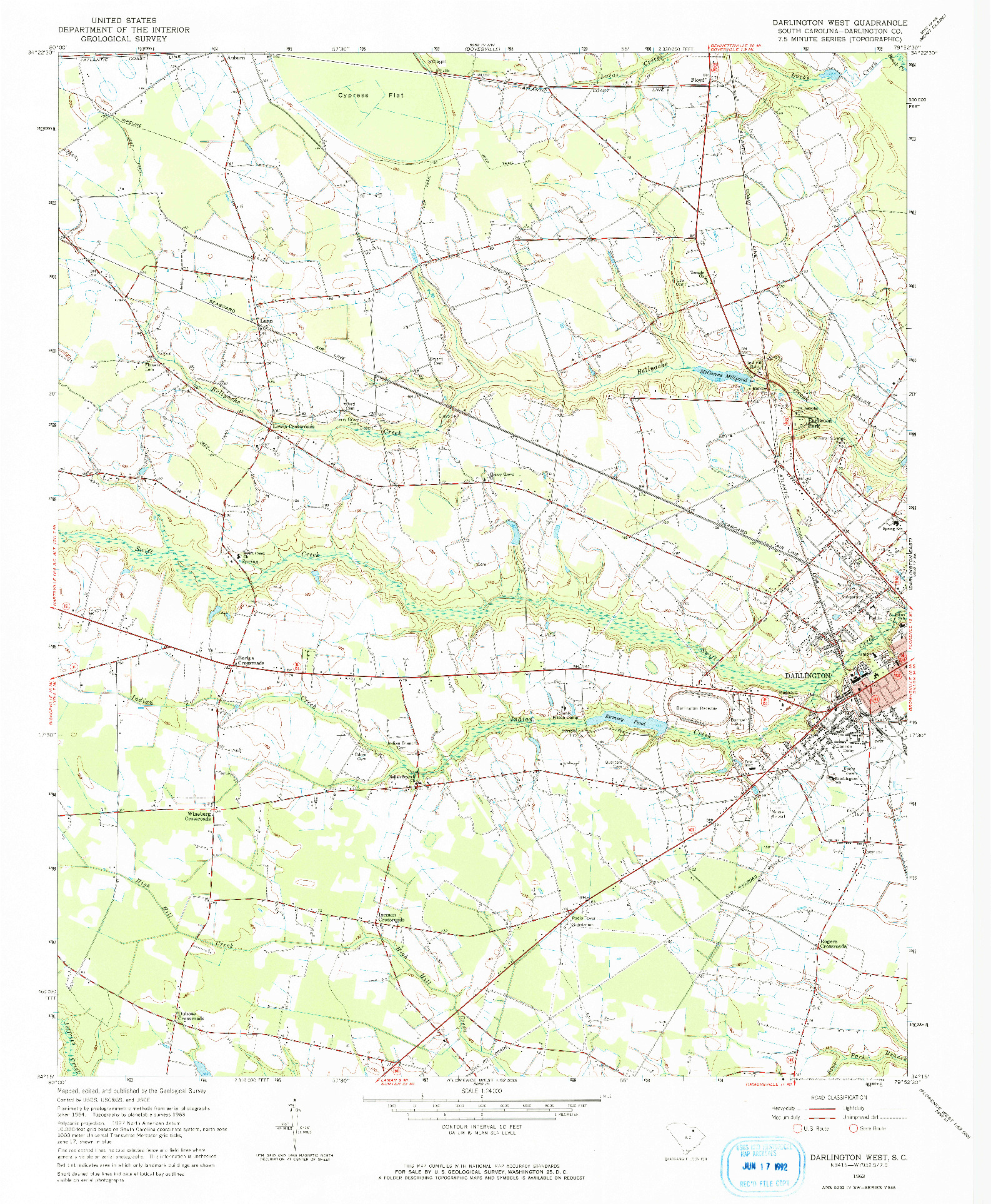 USGS 1:24000-SCALE QUADRANGLE FOR DARLINGTON WEST, SC 1963