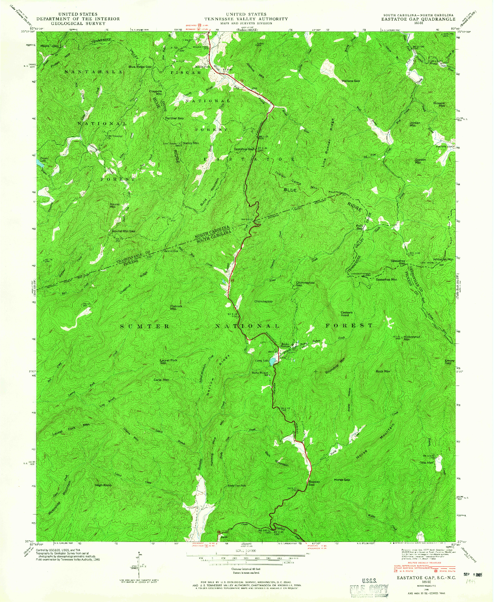 USGS 1:24000-SCALE QUADRANGLE FOR EASTATOE GAP, SC 1946