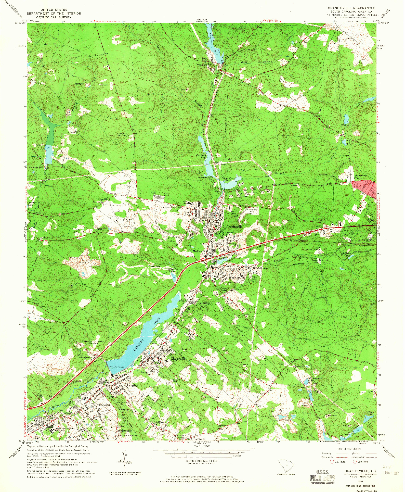 USGS 1:24000-SCALE QUADRANGLE FOR GRANITEVILLE, SC 1964