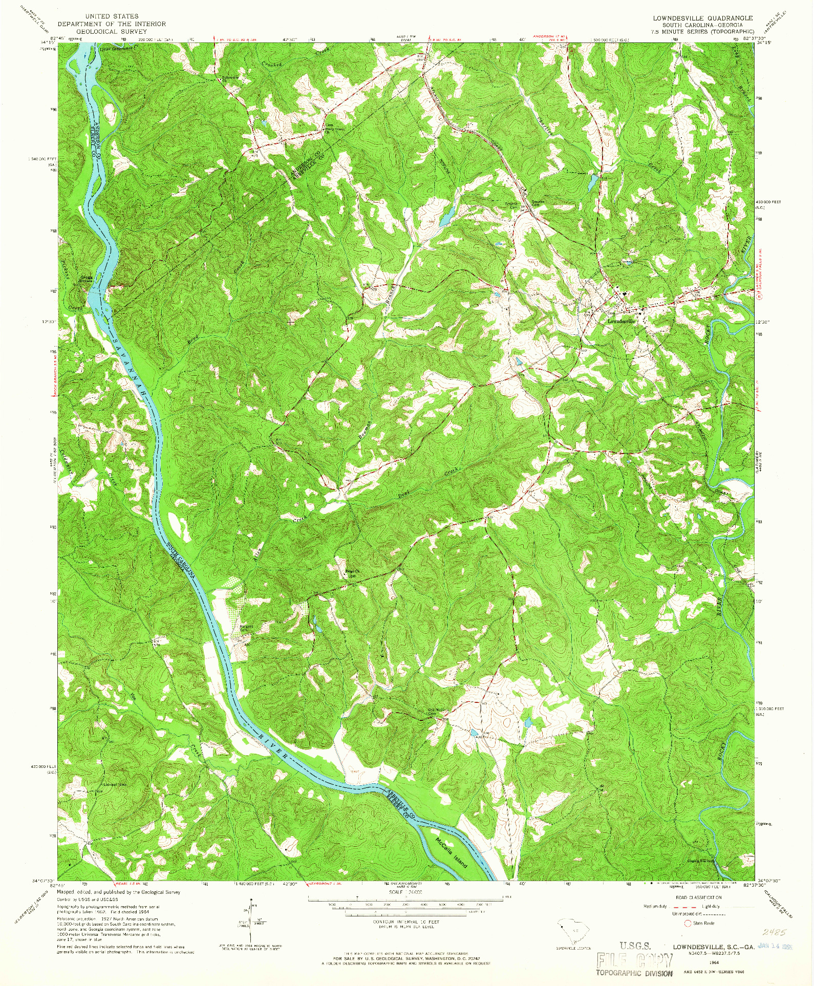 USGS 1:24000-SCALE QUADRANGLE FOR LOWNDESVILLE, SC 1964