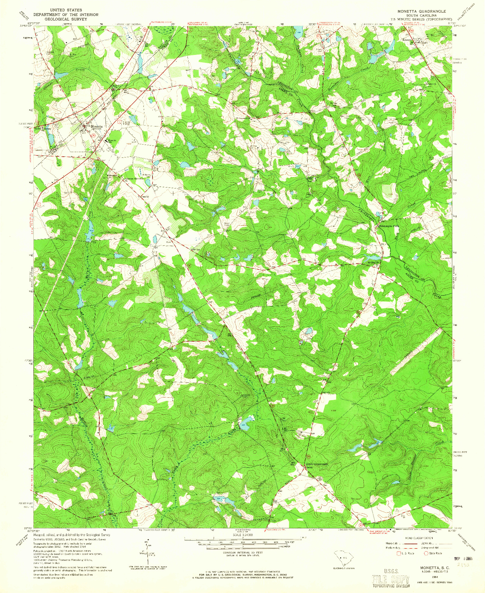 USGS 1:24000-SCALE QUADRANGLE FOR MONETTA, SC 1964