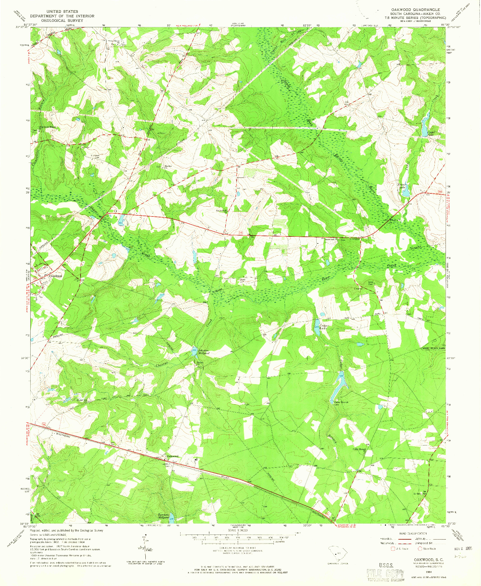 USGS 1:24000-SCALE QUADRANGLE FOR OAKWOOD, SC 1964