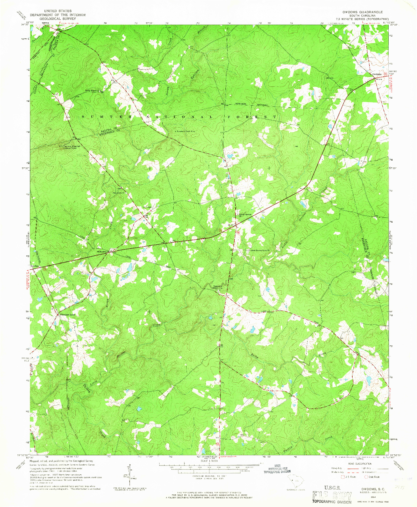 USGS 1:24000-SCALE QUADRANGLE FOR OWDOMS, SC 1964