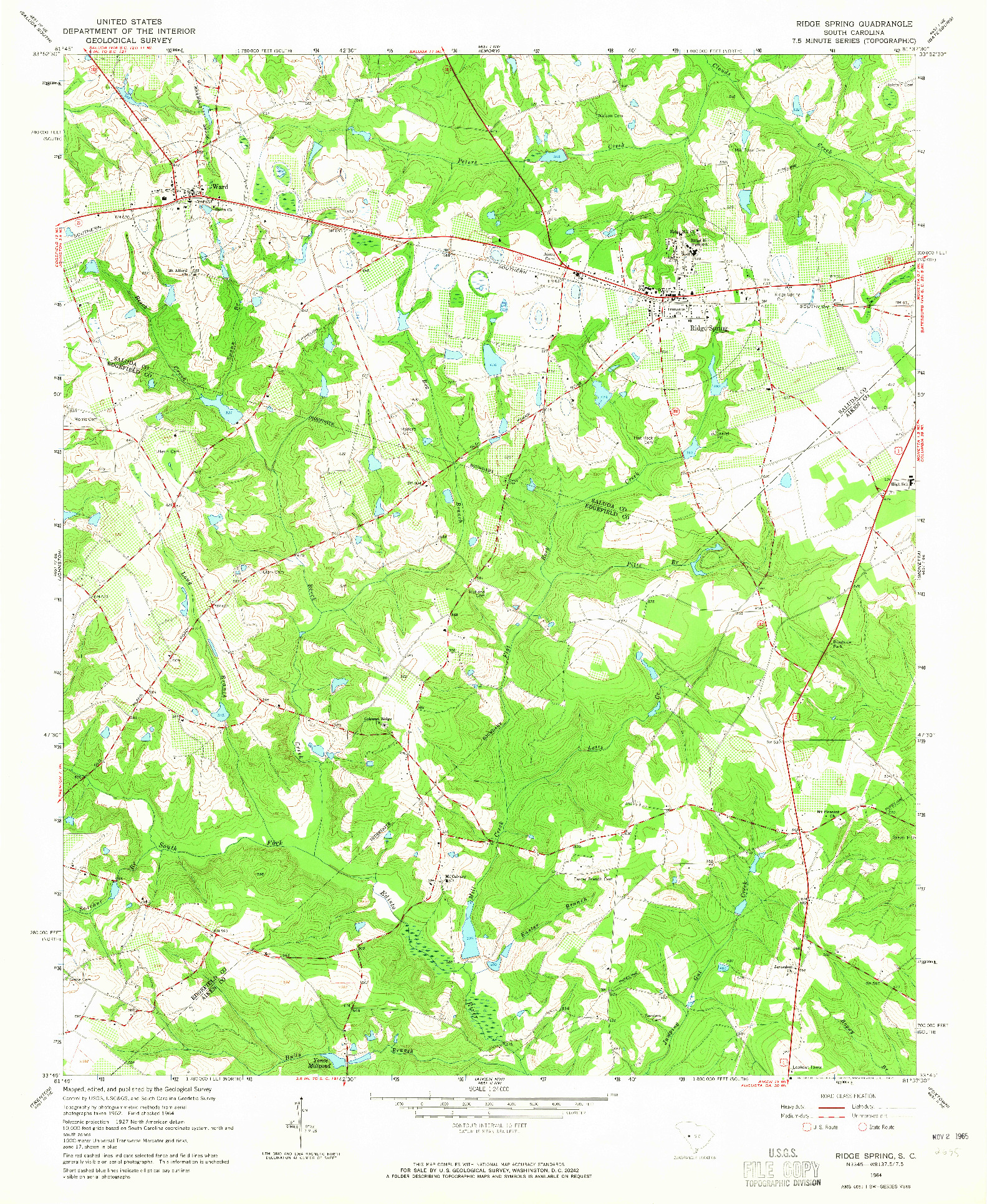 USGS 1:24000-SCALE QUADRANGLE FOR RIDGE SPRING, SC 1964