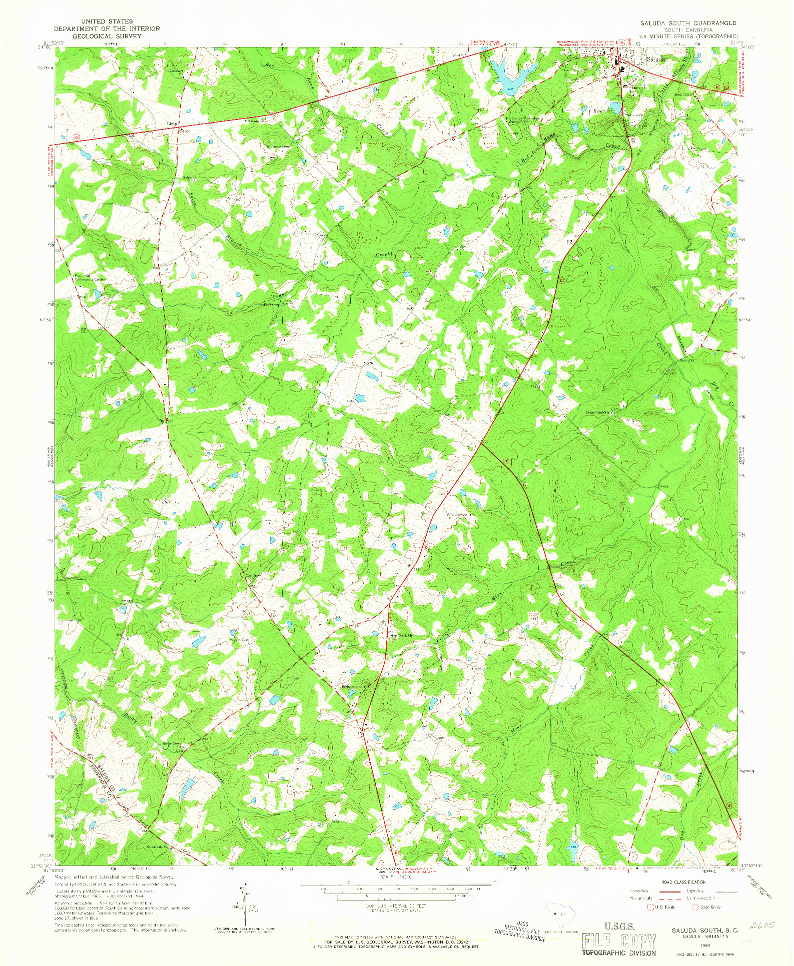 USGS 1:24000-SCALE QUADRANGLE FOR SALUDA SOUTH, SC 1964