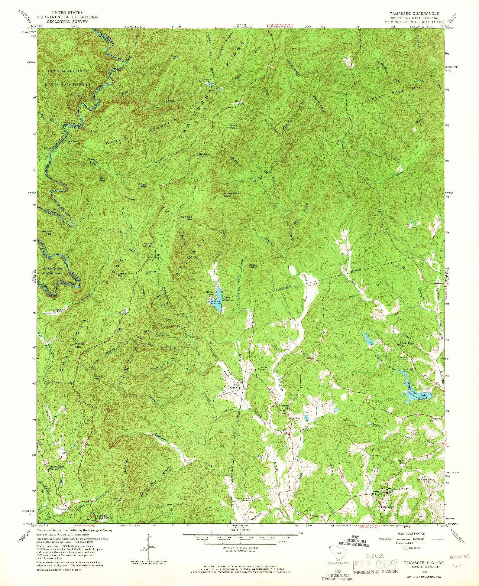 USGS 1:24000-SCALE QUADRANGLE FOR TAMASSEE, SC 1959