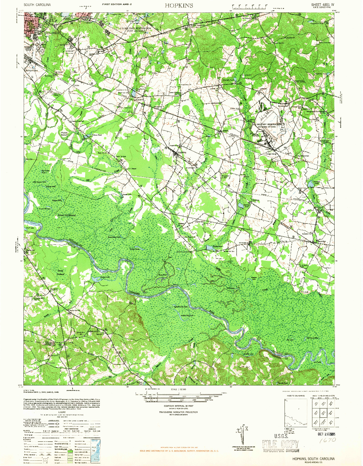 USGS 1:62500-SCALE QUADRANGLE FOR HOPKINS, SC 1948