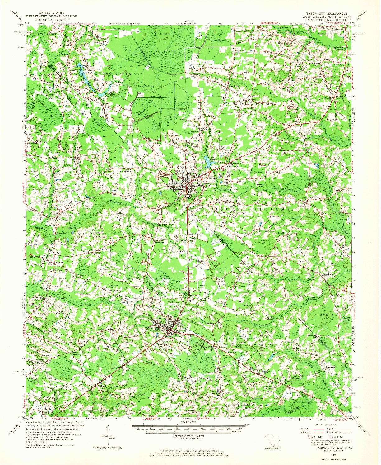 USGS 1:62500-SCALE QUADRANGLE FOR TABOR CITY, SC 1962
