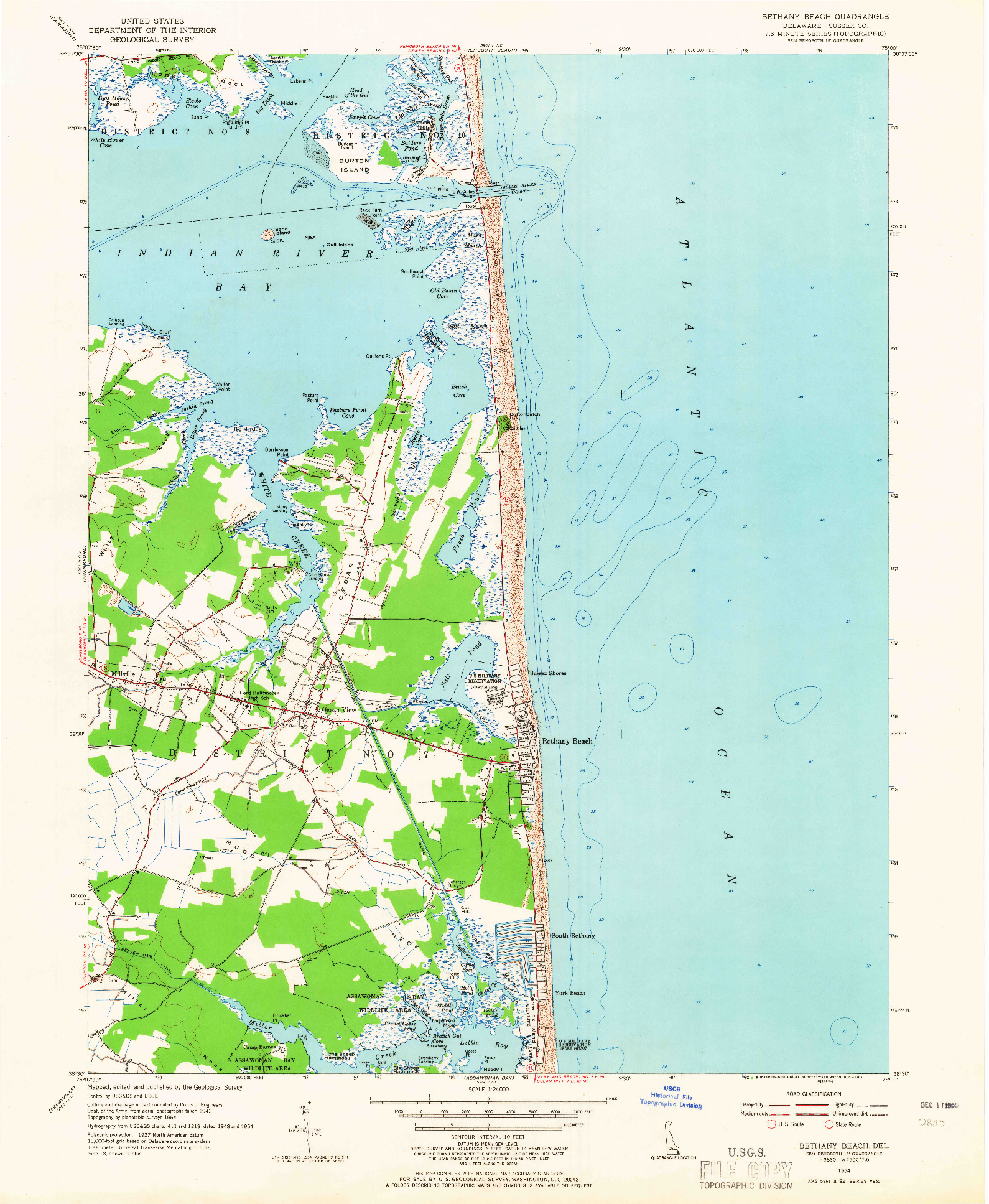 USGS 1:24000-SCALE QUADRANGLE FOR BETHANY BEACH, DE 1954