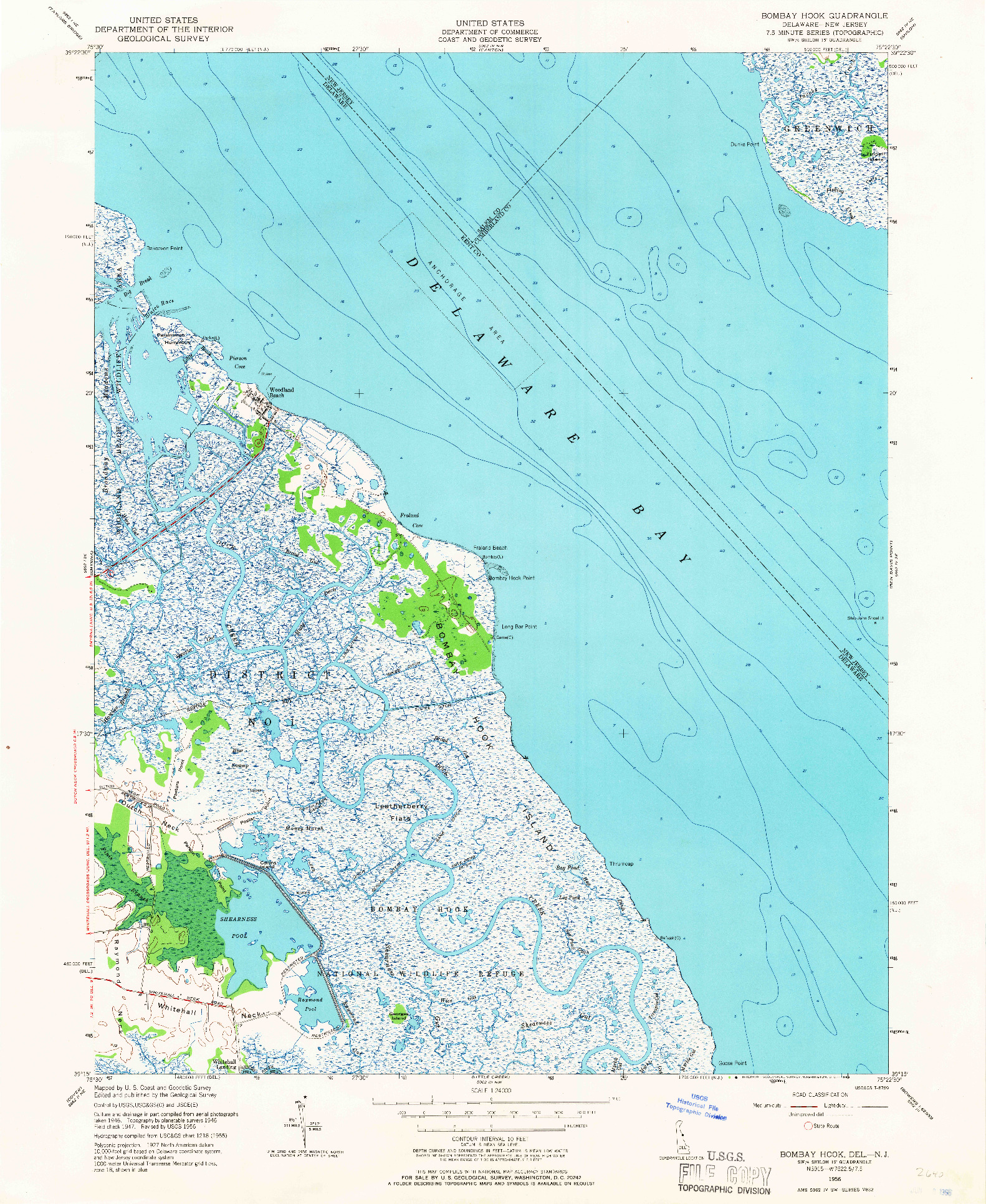 USGS 1:24000-SCALE QUADRANGLE FOR BOMBAY HOOK, DE 1956