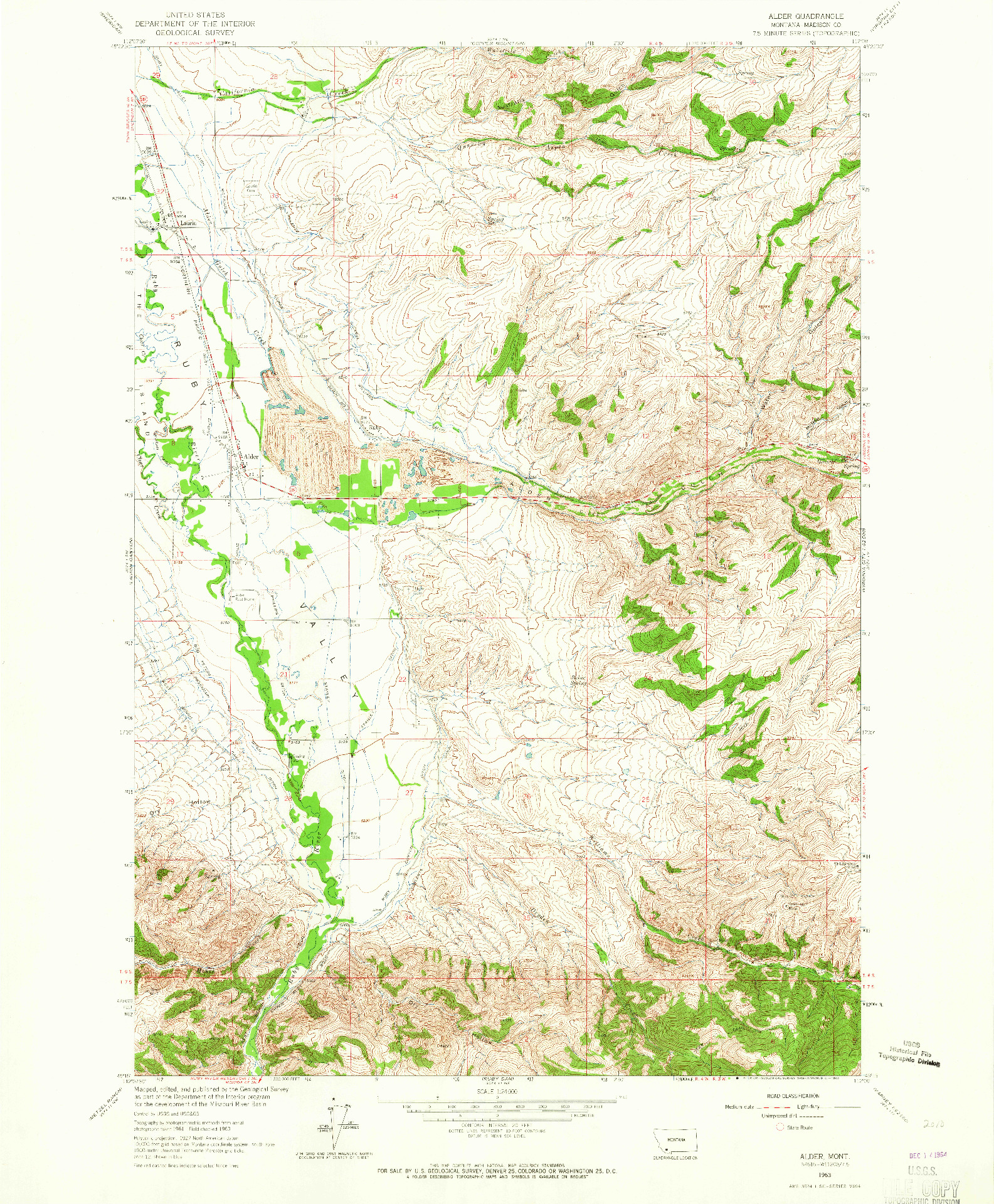 USGS 1:24000-SCALE QUADRANGLE FOR ALDER, MT 1963