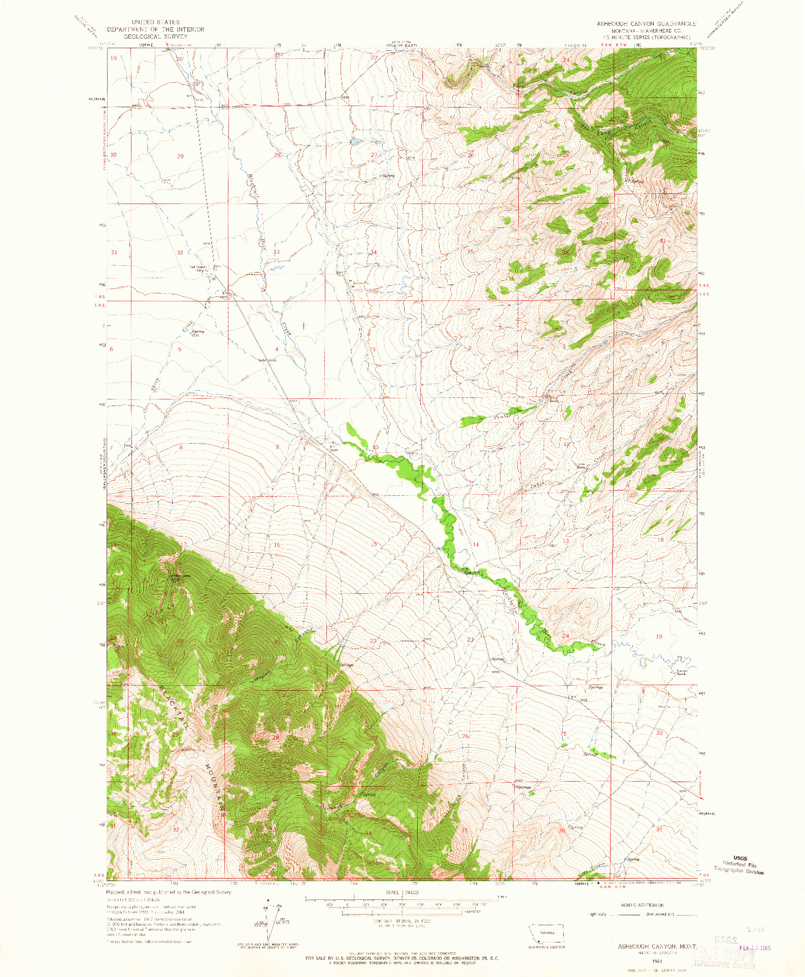 USGS 1:24000-SCALE QUADRANGLE FOR ASHBOUGH CANYON, MT 1961