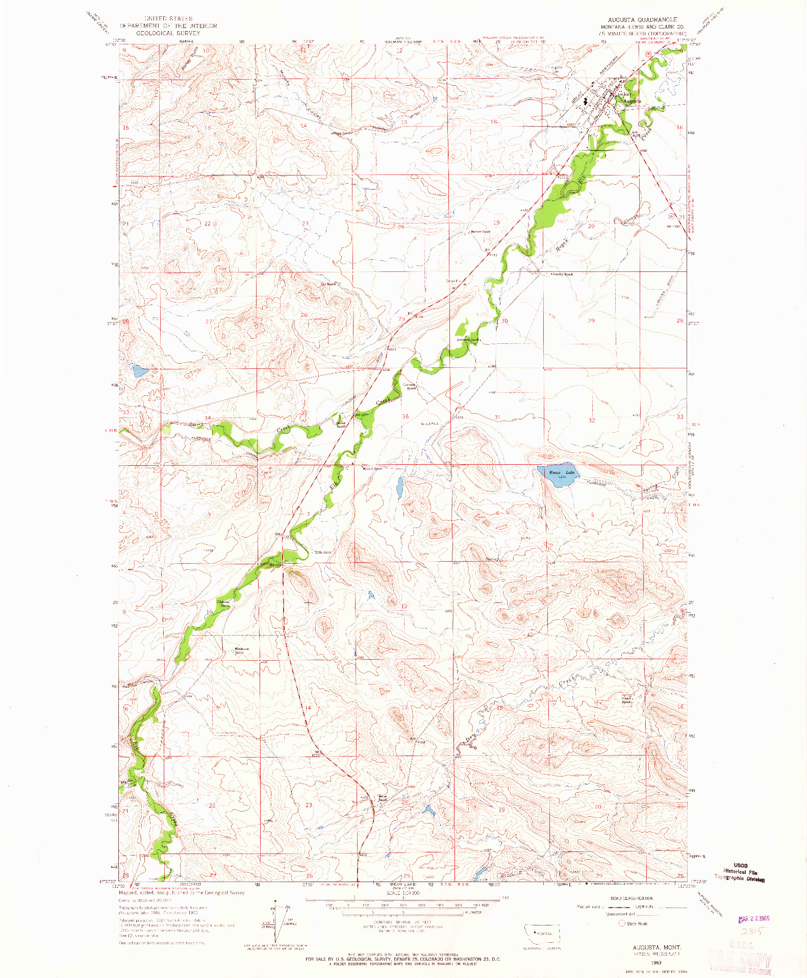 USGS 1:24000-SCALE QUADRANGLE FOR AUGUSTA, MT 1963