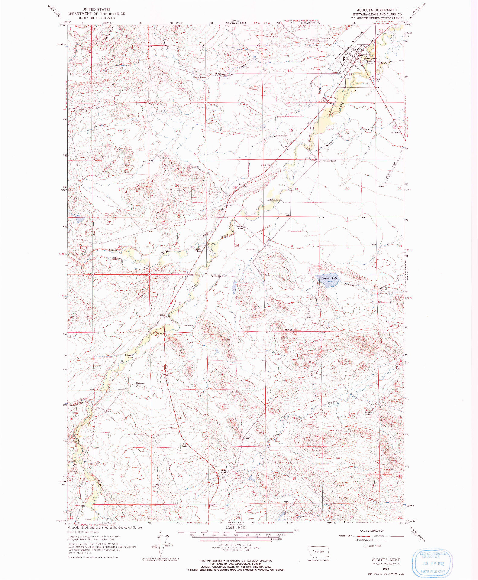USGS 1:24000-SCALE QUADRANGLE FOR AUGUSTA, MT 1963