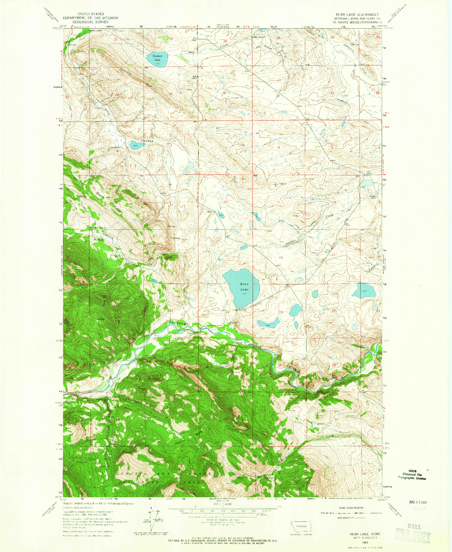 USGS 1:24000-SCALE QUADRANGLE FOR BEAN LAKE, MT 1963