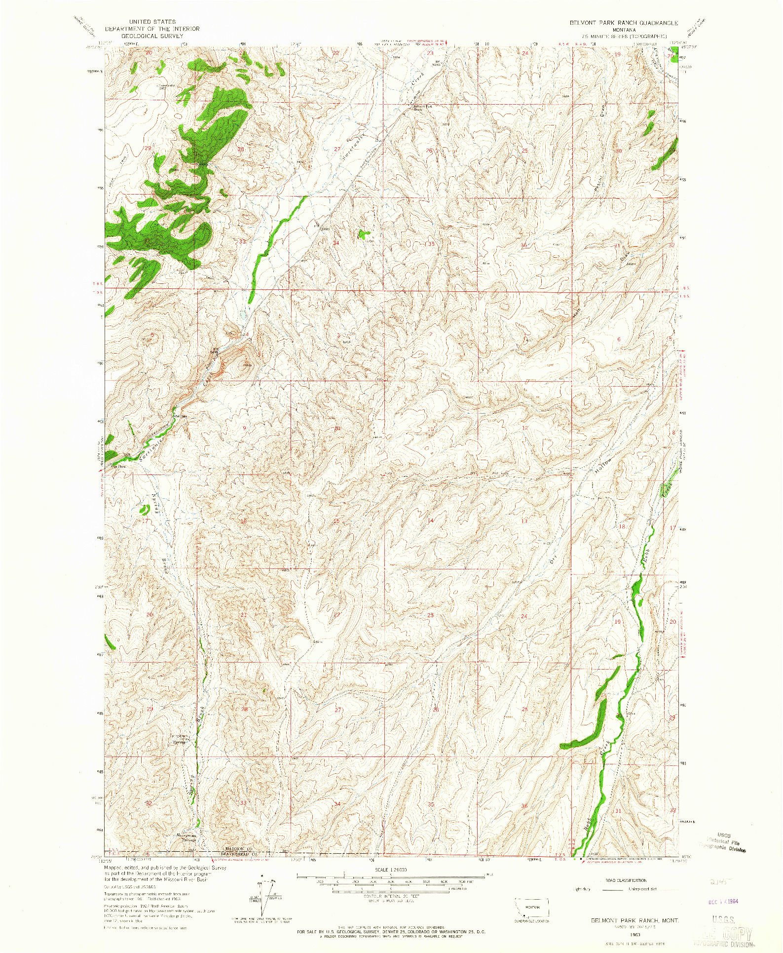 USGS 1:24000-SCALE QUADRANGLE FOR BELMONT PARK RANCH, MT 1963