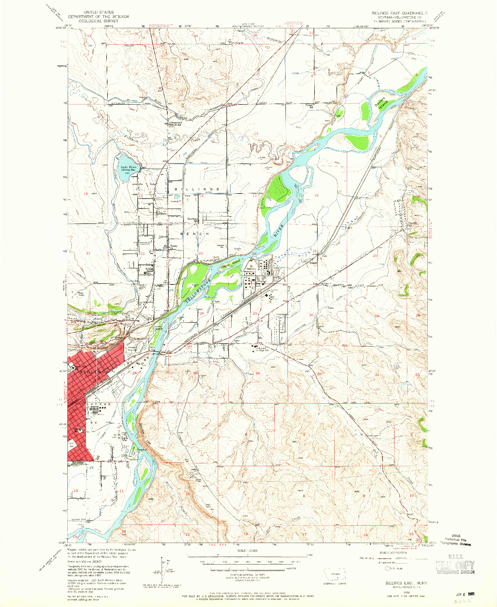 USGS 1:24000-SCALE QUADRANGLE FOR BILLINGS EAST, MT 1956