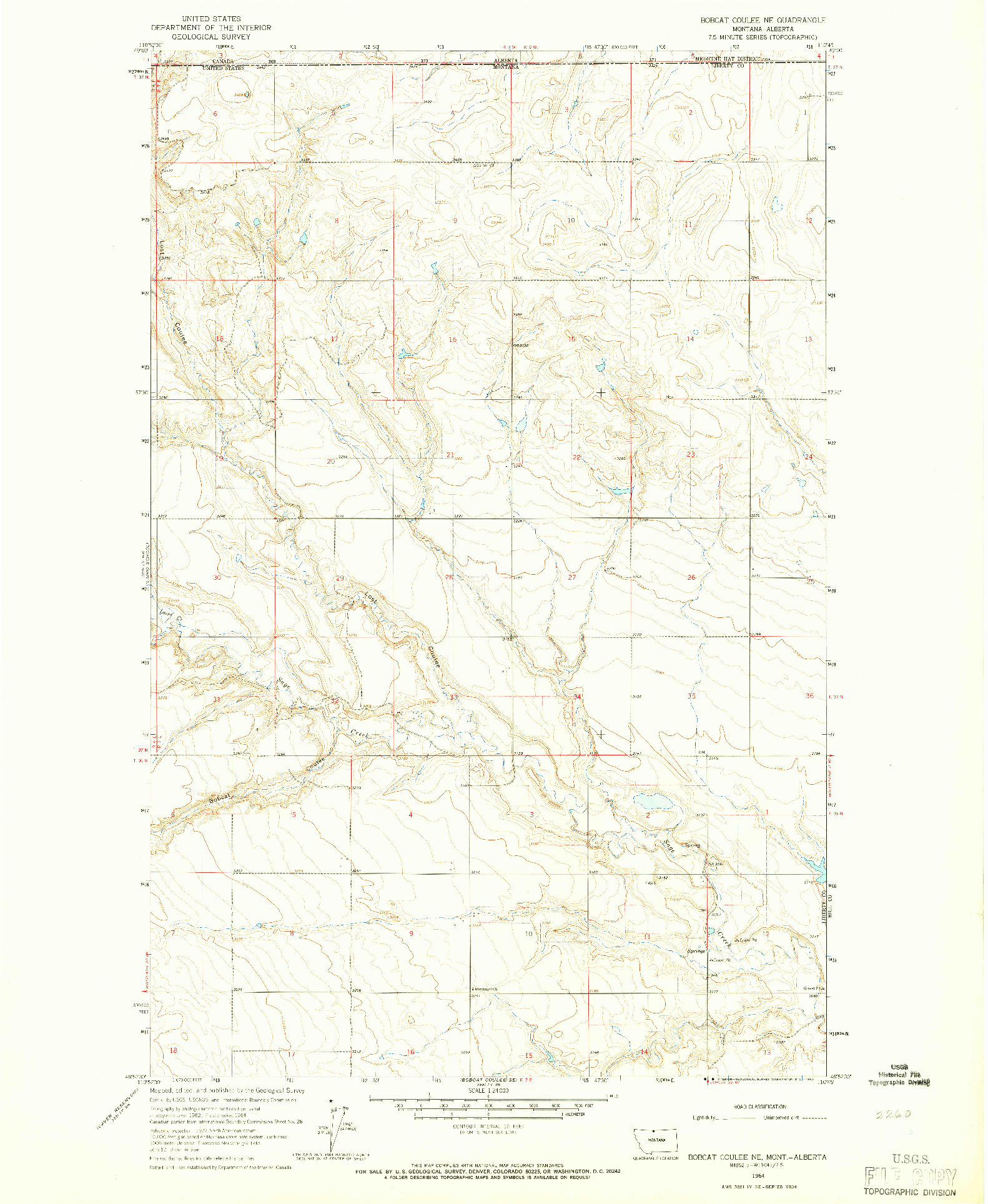 USGS 1:24000-SCALE QUADRANGLE FOR BOBCAT COULEE NE, MT 1964