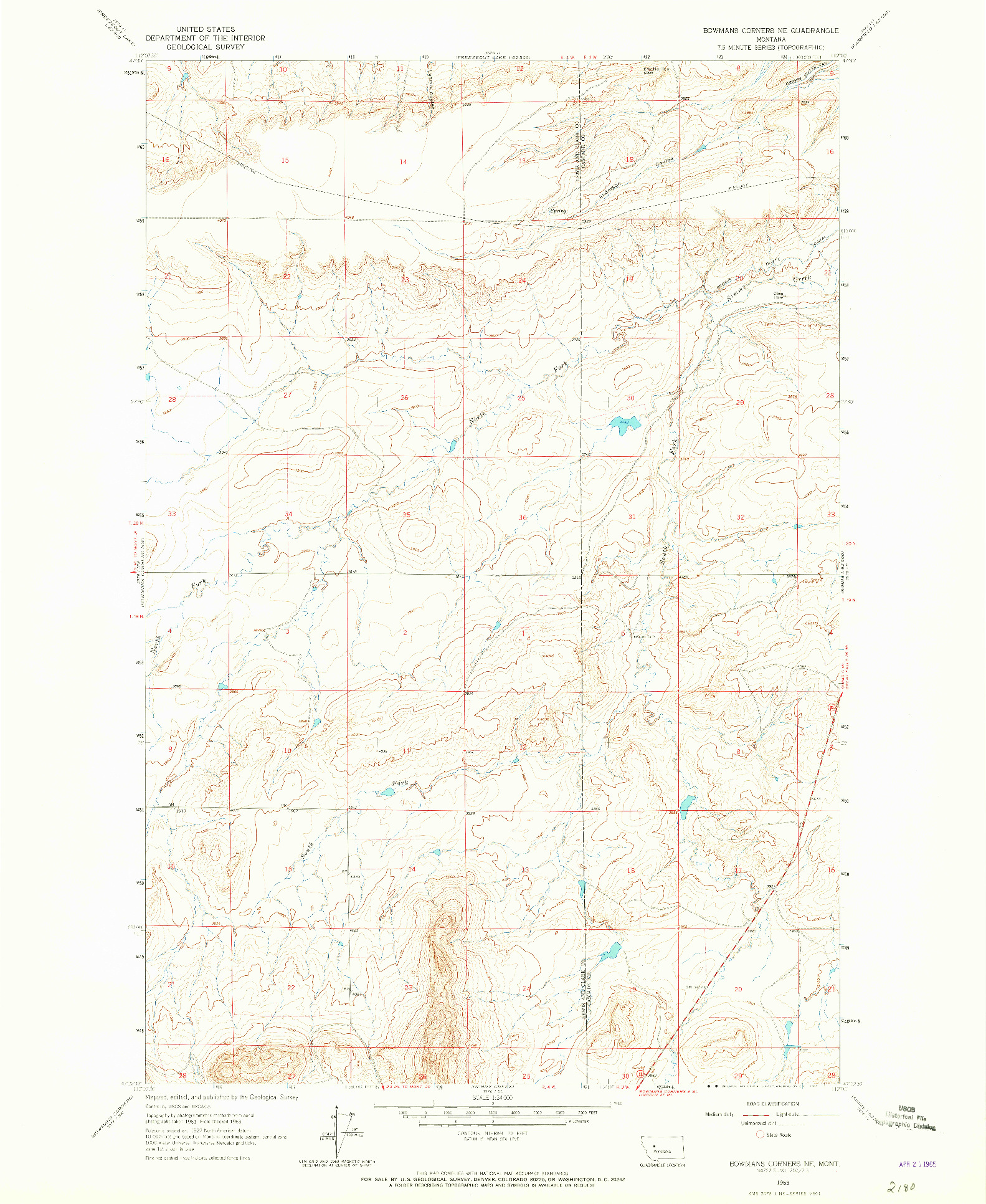 USGS 1:24000-SCALE QUADRANGLE FOR BOWMANS CORNERS NE, MT 1963