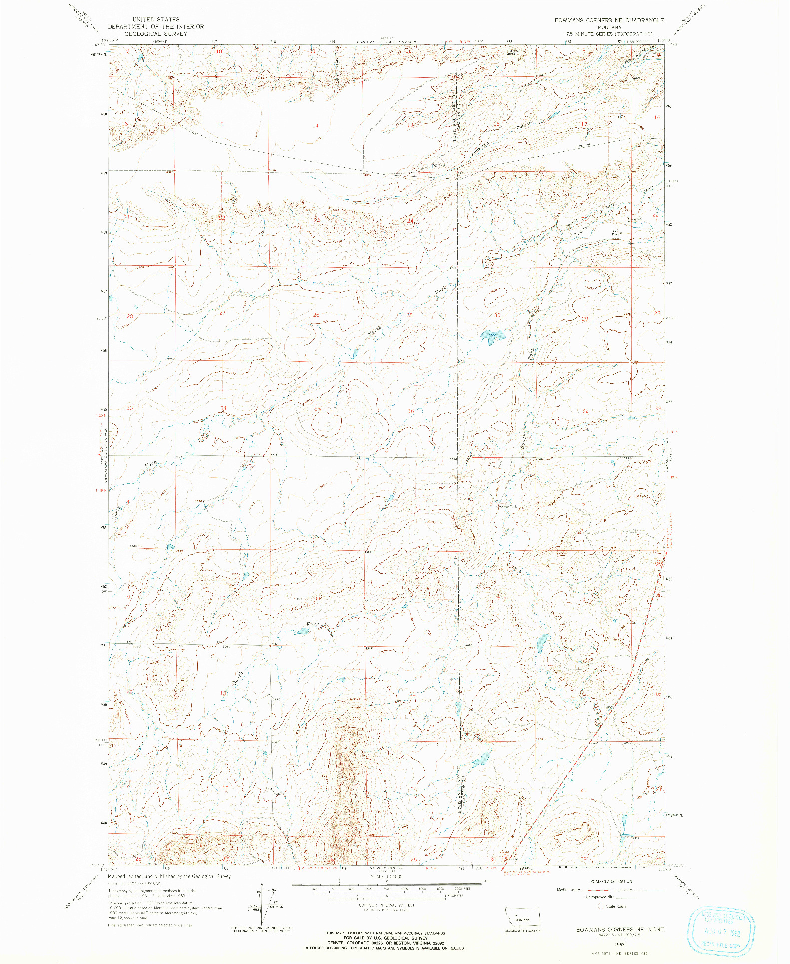 USGS 1:24000-SCALE QUADRANGLE FOR BOWMANS CORNERS NE, MT 1963