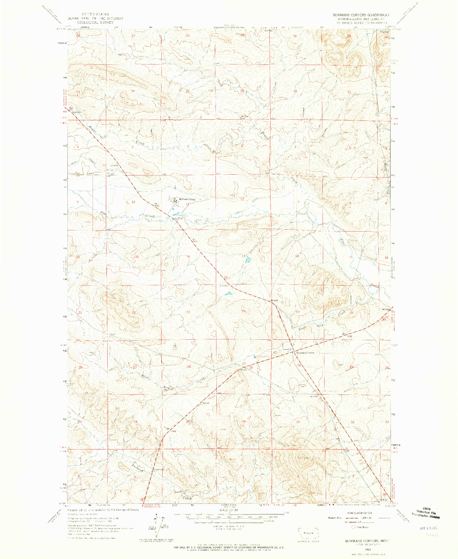 USGS 1:24000-SCALE QUADRANGLE FOR BOWMANS CORNERS, MT 1962