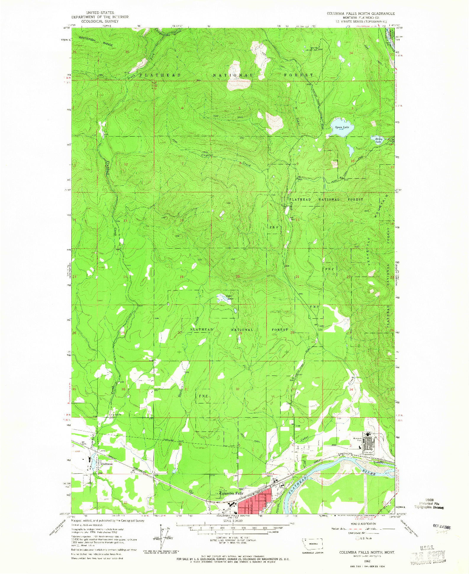 USGS 1:24000-SCALE QUADRANGLE FOR COLUMBIA FALLS NORTH, MT 1962