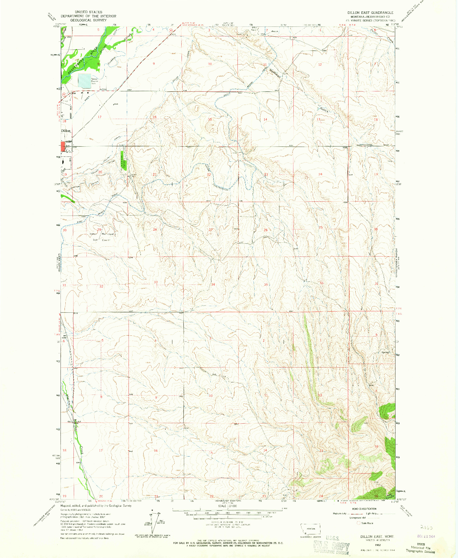 USGS 1:24000-SCALE QUADRANGLE FOR DILLON EAST, MT 1962