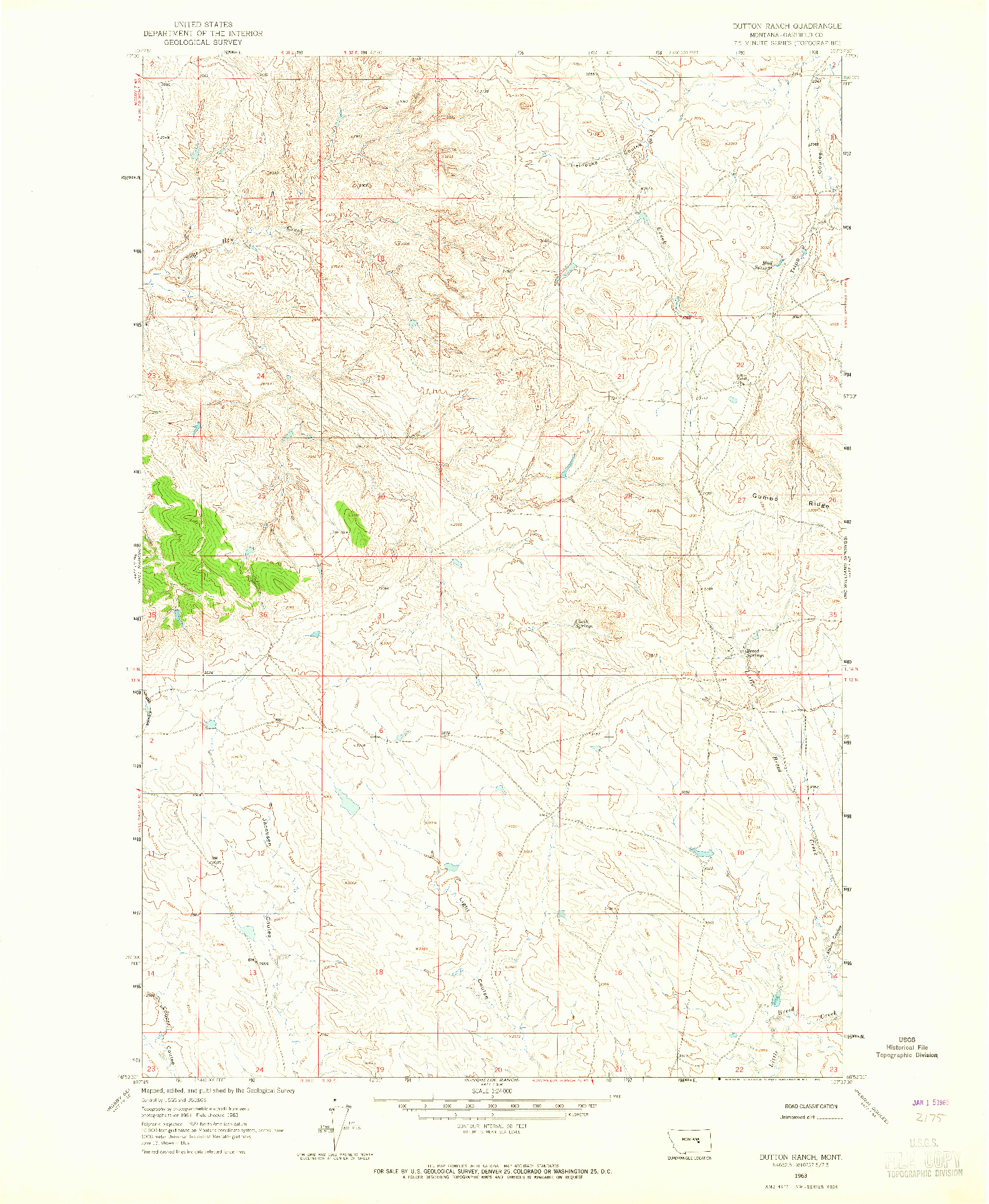 USGS 1:24000-SCALE QUADRANGLE FOR DUTTON RANCH, MT 1963