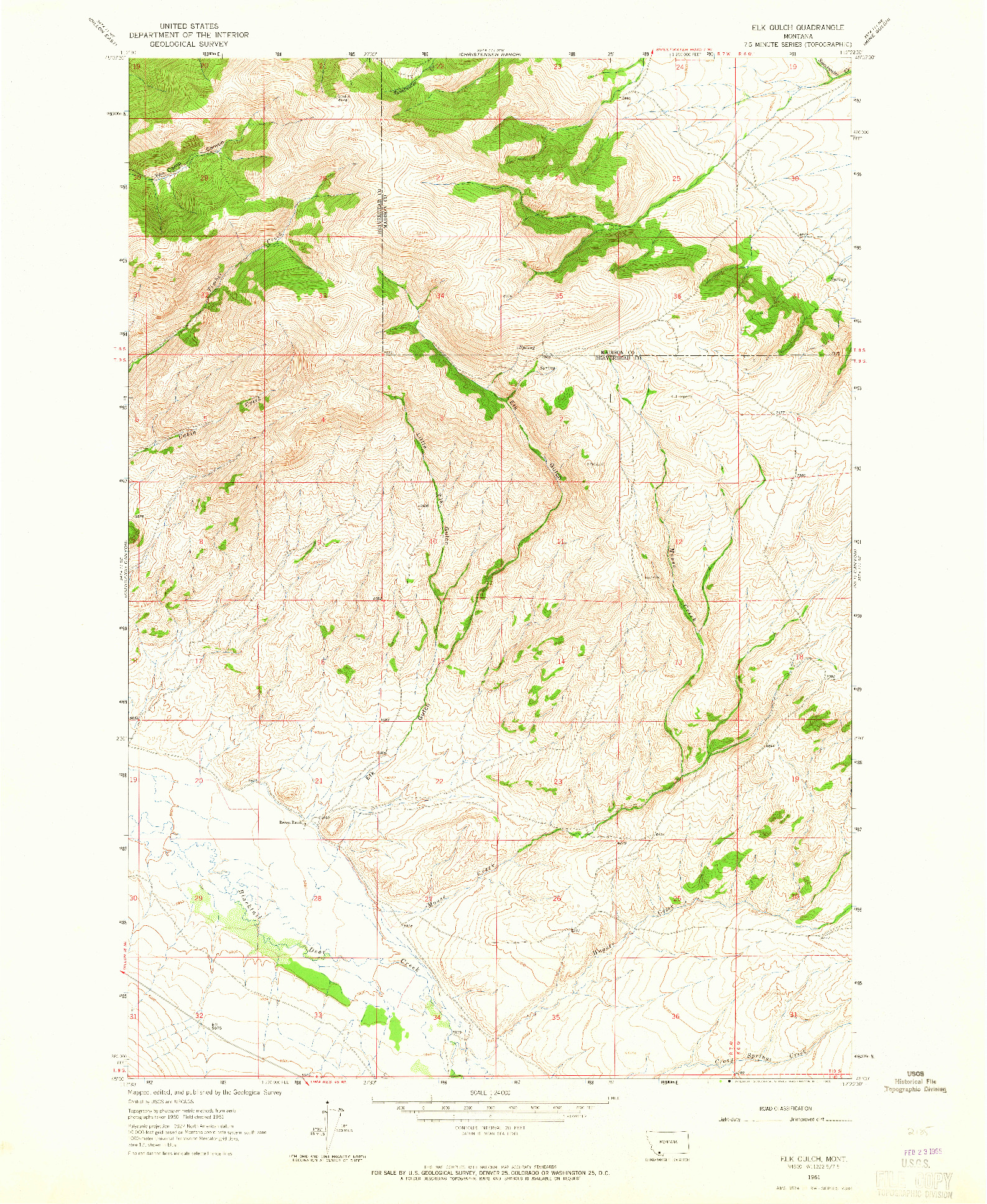 USGS 1:24000-SCALE QUADRANGLE FOR ELK GULCH, MT 1961