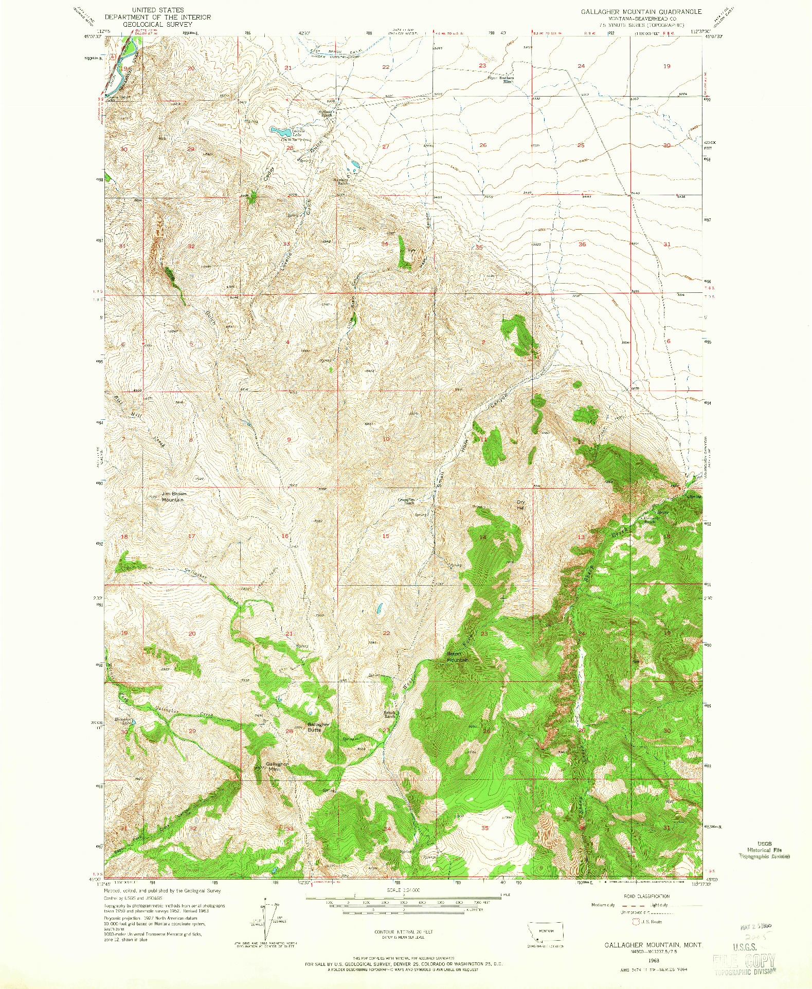 USGS 1:24000-SCALE QUADRANGLE FOR GALLAGHER MOUNTAIN, MT 1963