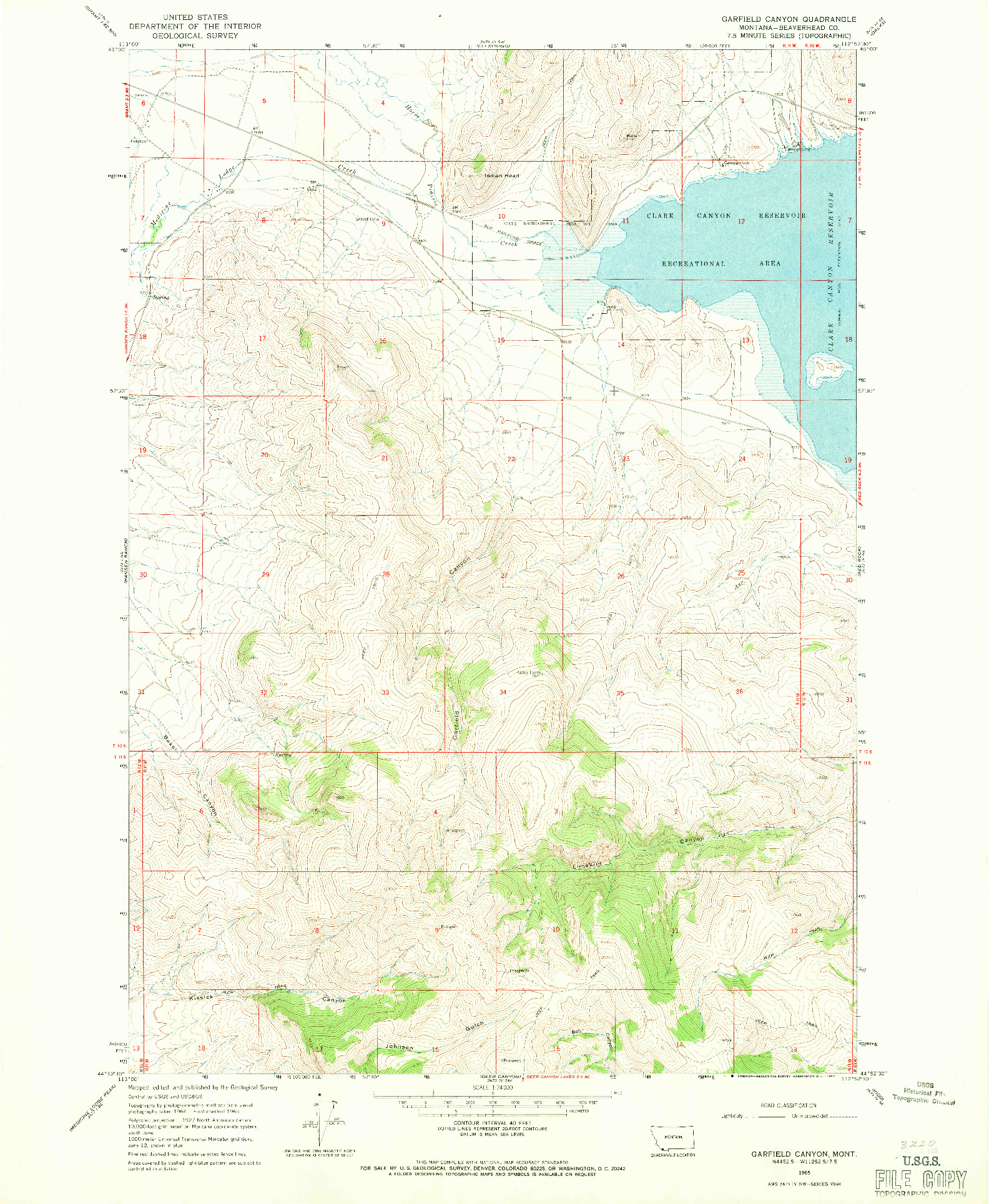 USGS 1:24000-SCALE QUADRANGLE FOR GARFIELD CANYON, MT 1965
