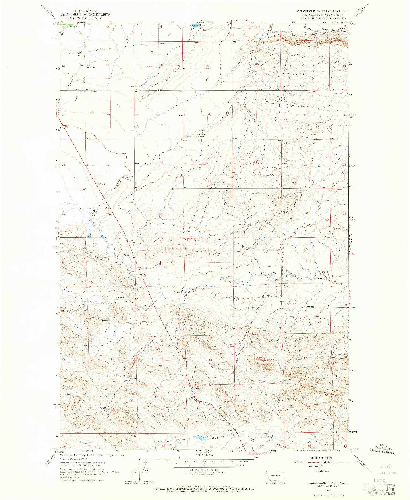 USGS 1:24000-SCALE QUADRANGLE FOR GOUCHNOUR RANCH, MT 1963