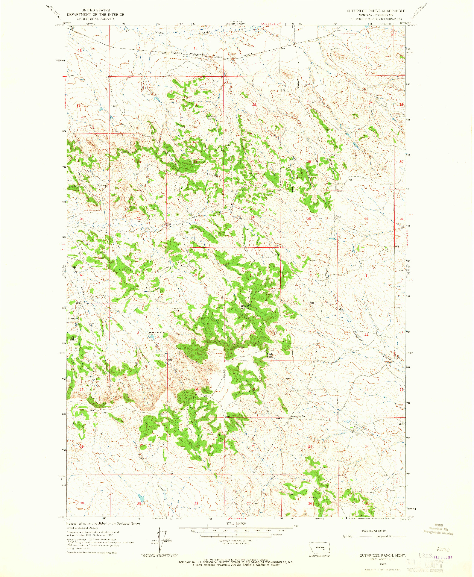 USGS 1:24000-SCALE QUADRANGLE FOR GUTHRIDGE RANCH, MT 1962