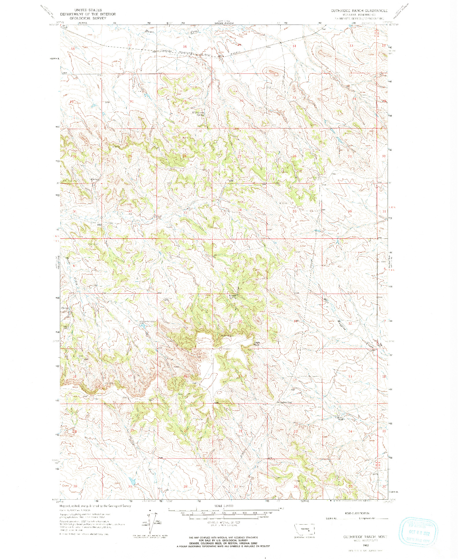 USGS 1:24000-SCALE QUADRANGLE FOR GUTHRIDGE RANCH, MT 1962