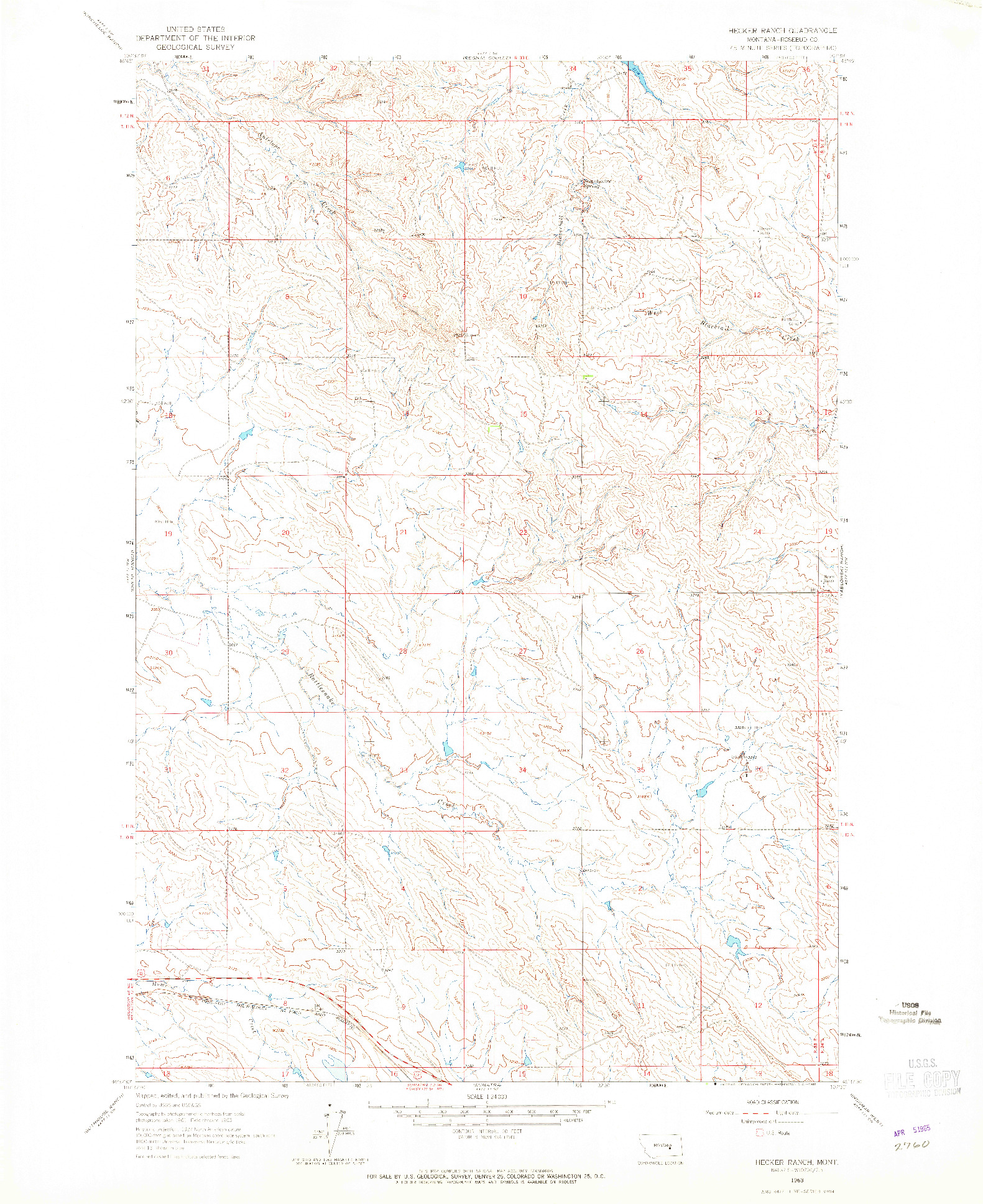USGS 1:24000-SCALE QUADRANGLE FOR HECKER RANCH, MT 1963