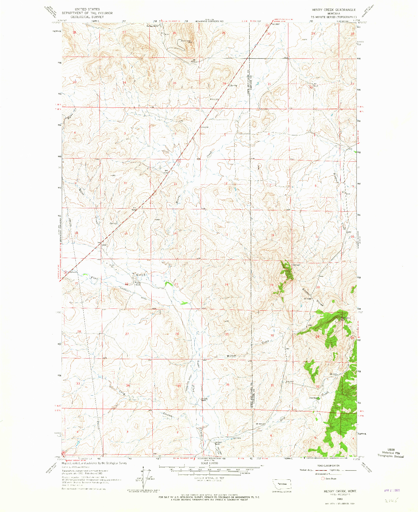 USGS 1:24000-SCALE QUADRANGLE FOR HENRY CREEK, MT 1963