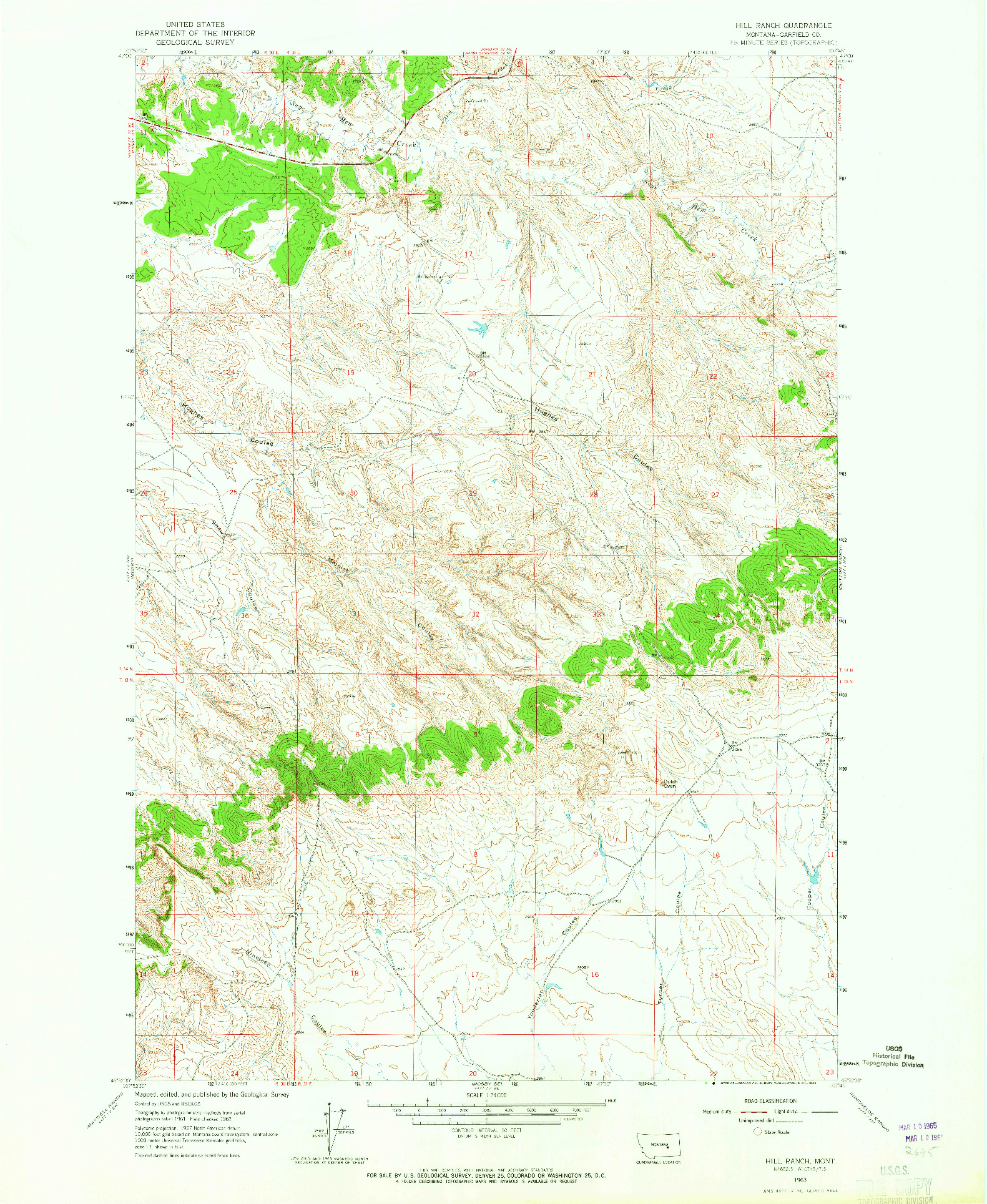 USGS 1:24000-SCALE QUADRANGLE FOR HILL RANCH, MT 1963