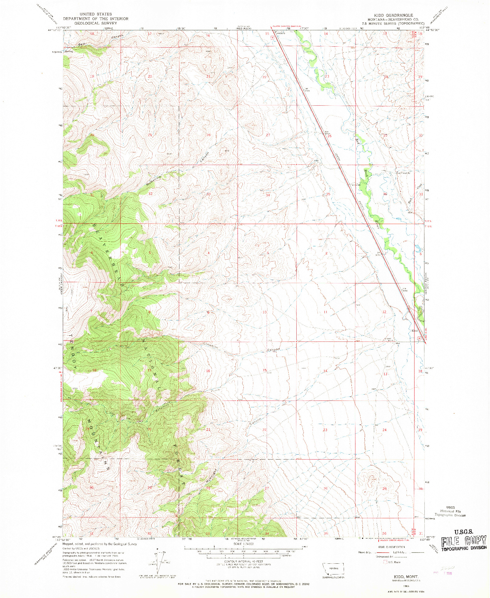 USGS 1:24000-SCALE QUADRANGLE FOR KIDD, MT 1965