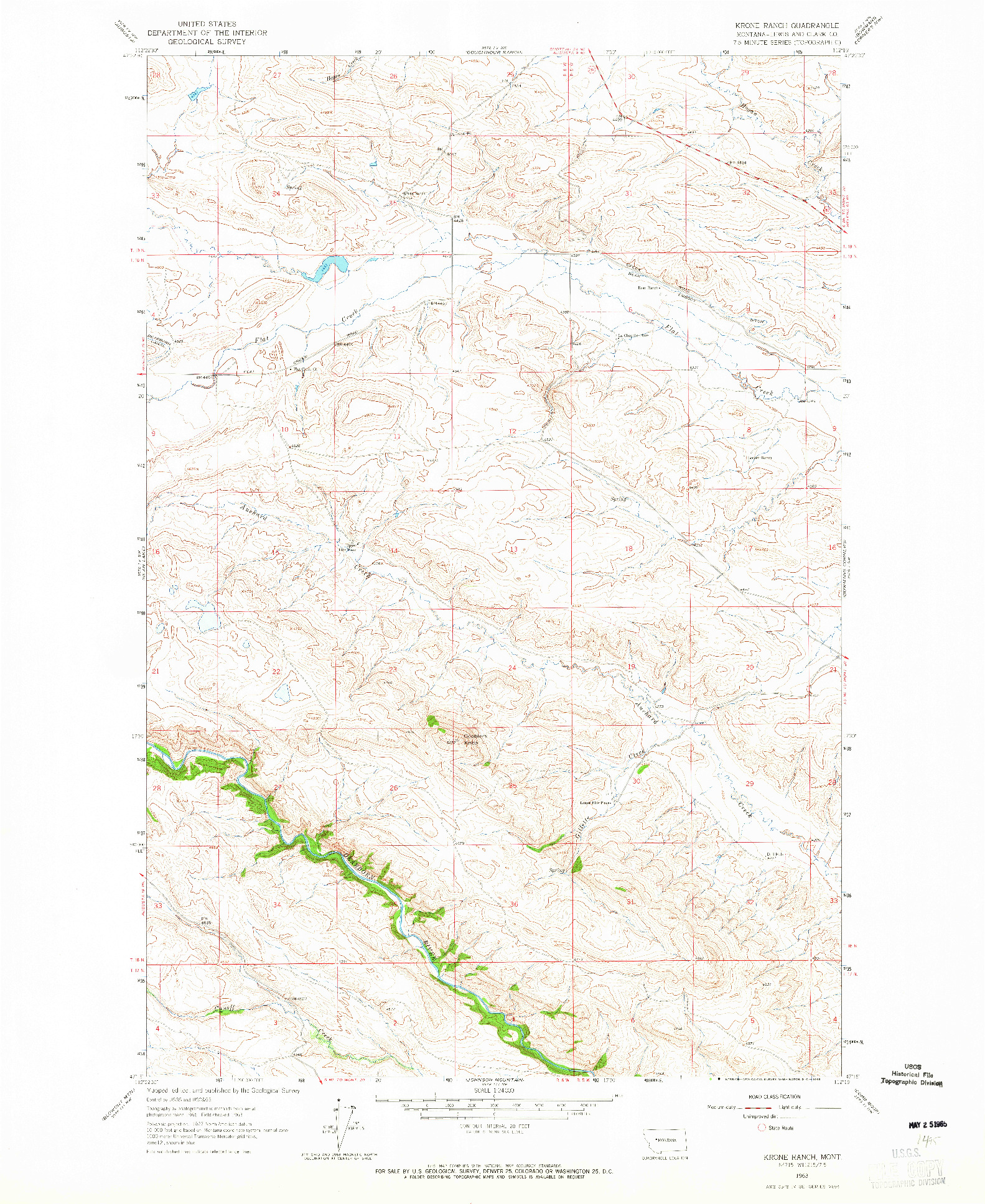 USGS 1:24000-SCALE QUADRANGLE FOR KRONE RANCH, MT 1963