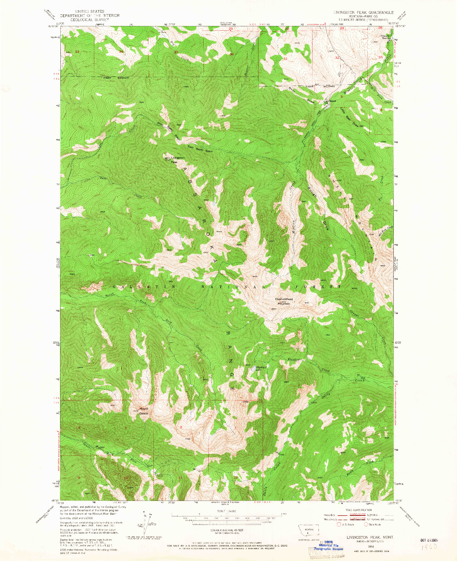 USGS 1:24000-SCALE QUADRANGLE FOR LIVINGSTON PEAK, MT 1951