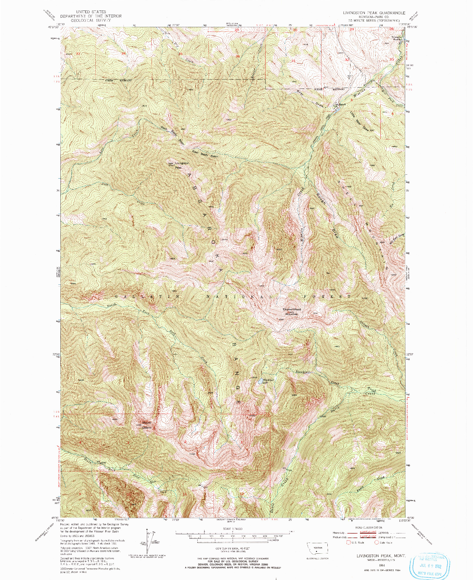 USGS 1:24000-SCALE QUADRANGLE FOR LIVINGSTON PEAK, MT 1951