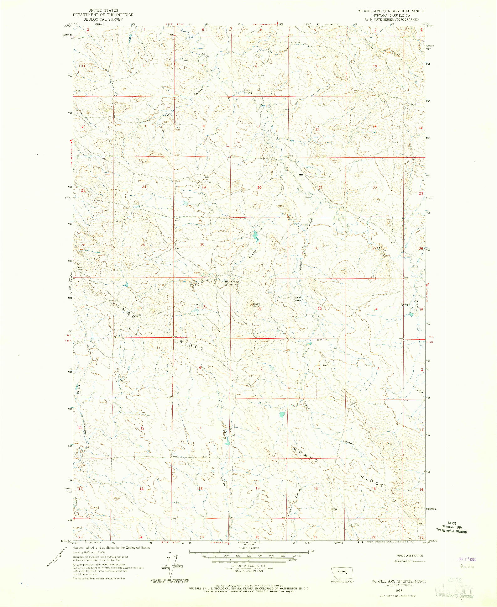 USGS 1:24000-SCALE QUADRANGLE FOR MC WILLIAMS SPRINGS, MT 1963
