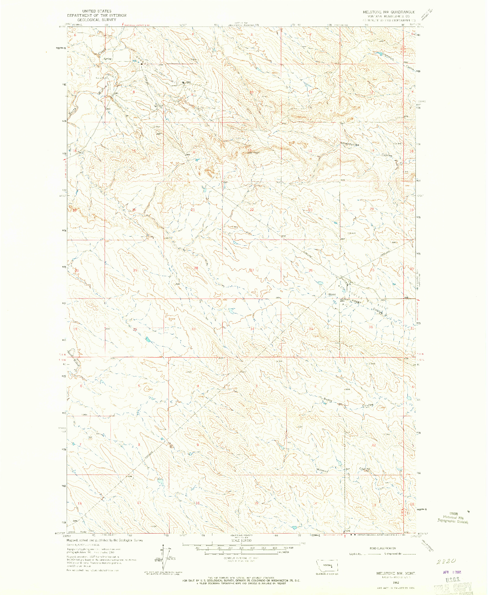 USGS 1:24000-SCALE QUADRANGLE FOR MELSTONE NW, MT 1962