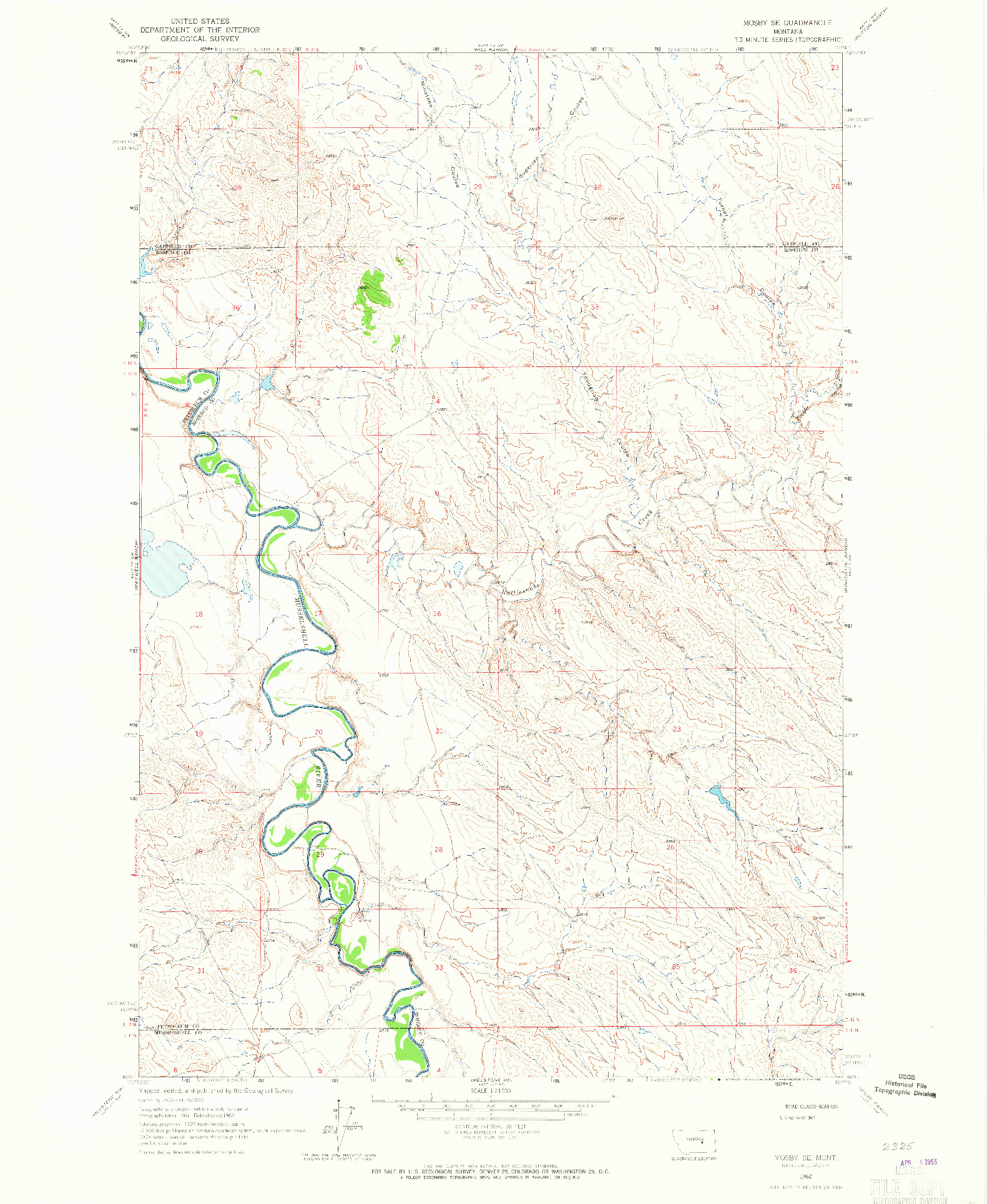 USGS 1:24000-SCALE QUADRANGLE FOR MOSBY SE, MT 1962