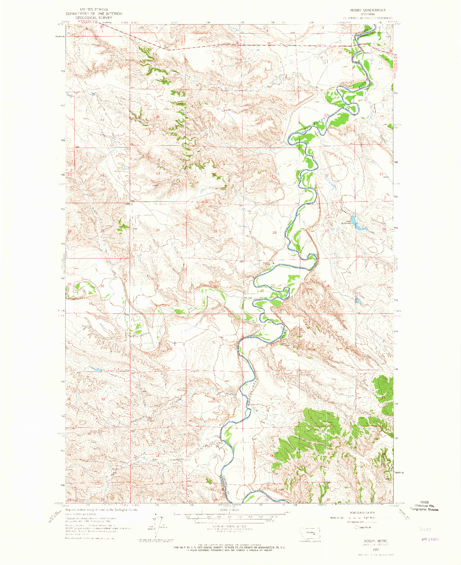 USGS 1:24000-SCALE QUADRANGLE FOR MOSBY, MT 1962