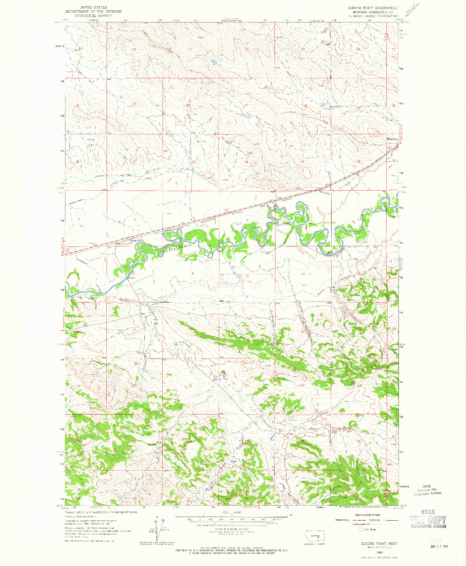 USGS 1:24000-SCALE QUADRANGLE FOR QUEENS POINT, MT 1962