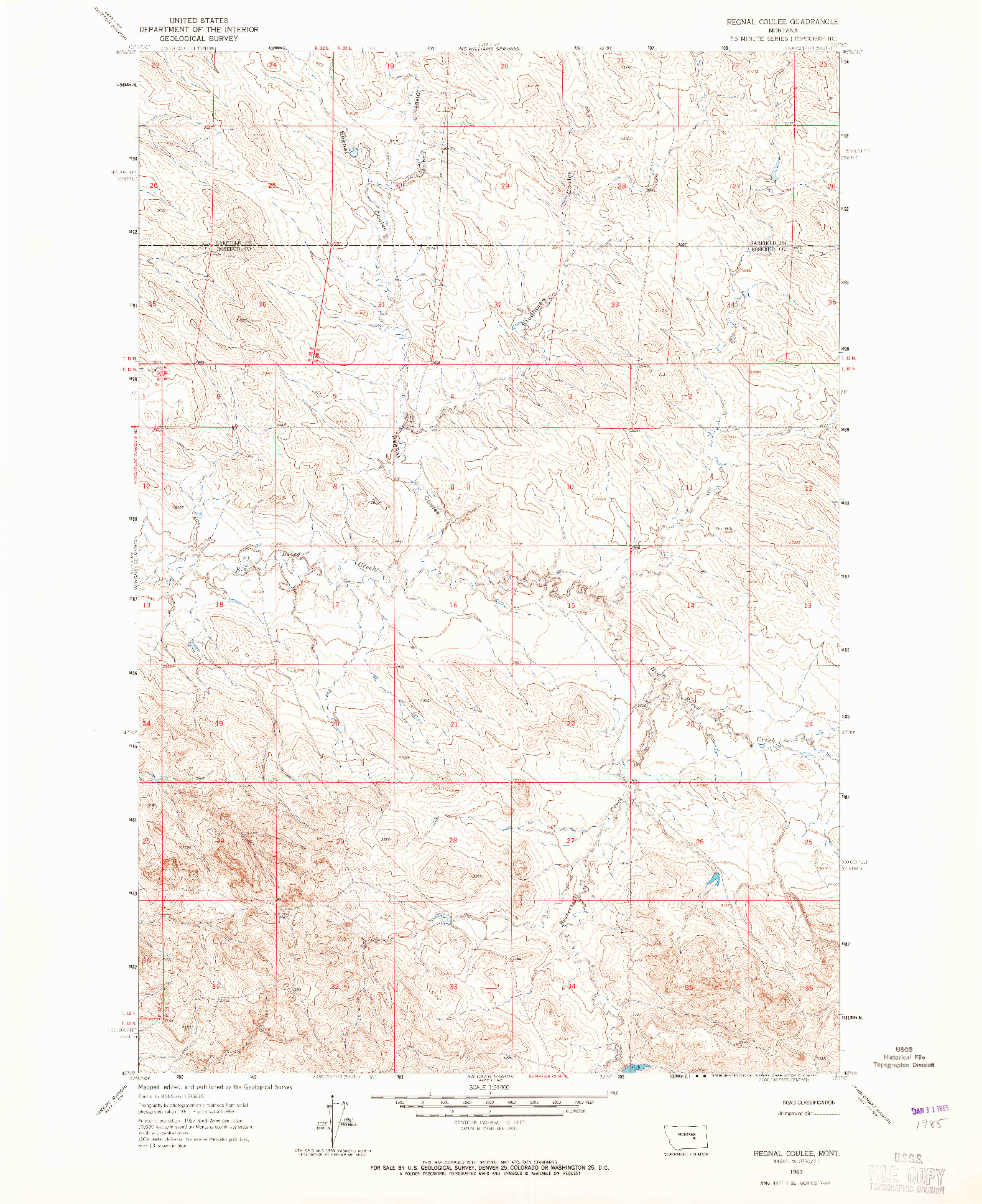 USGS 1:24000-SCALE QUADRANGLE FOR REGNAL COULEE, MT 1963