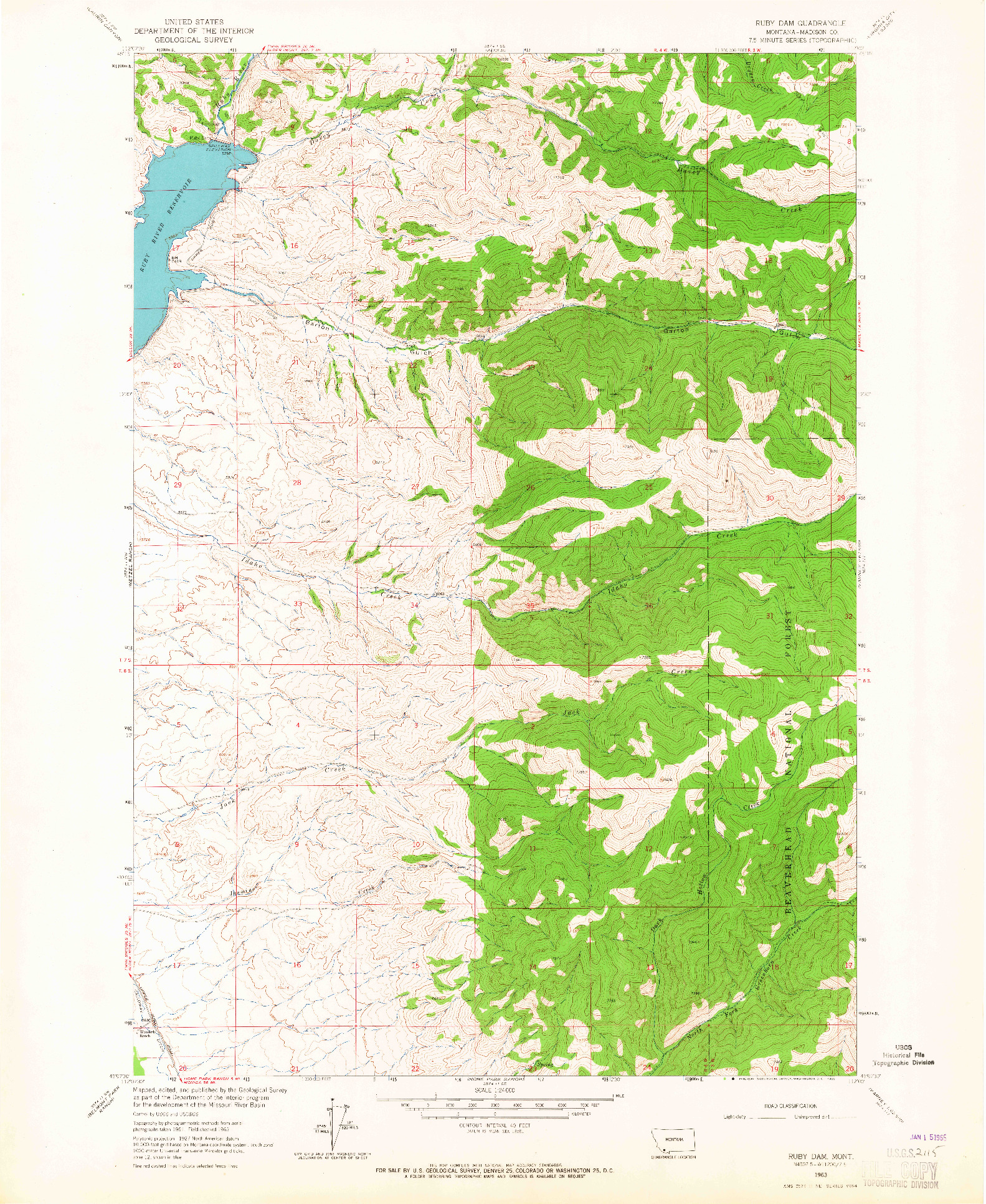 USGS 1:24000-SCALE QUADRANGLE FOR RUBY DAM, MT 1963