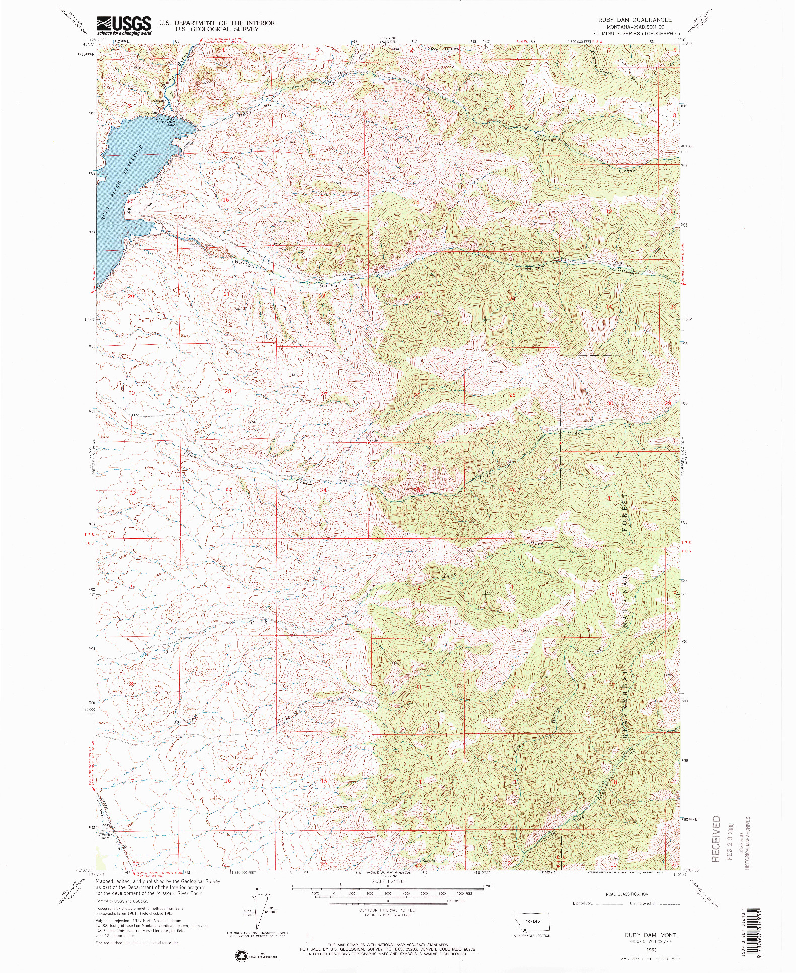 USGS 1:24000-SCALE QUADRANGLE FOR RUBY DAM, MT 1963